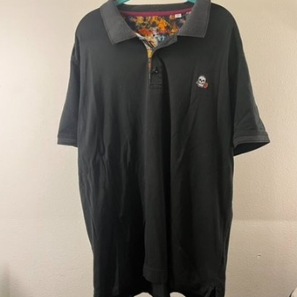 Robert Graham Skull Polo Shirt Black 2XL Colorful Trim Embroidered Logov